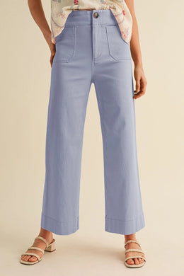 BLUE HIGH WAIST CROPPED WIDE LEG PANTS