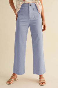BLUE HIGH WAIST CROPPED WIDE LEG PANTS