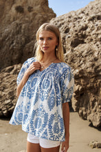 Load image into Gallery viewer, Blue and White Smocked Top