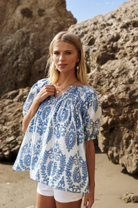 Blue and White Smocked Top