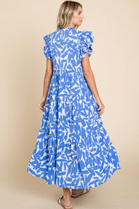 Brushes of Blue Tiered Midi Dress