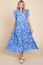 Load image into Gallery viewer, Brushes of Blue Tiered Midi Dress