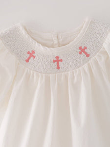 White Smocked Embroidered Dress