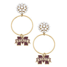 Load image into Gallery viewer, Mississippi State Bulldogs Pearl Cluster Enamel Hoop Earring