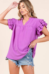 GAME DAY RUFFLE SLEEVE TOP (3 colors)