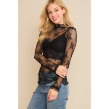 Load image into Gallery viewer, MESH LACE HIGH NECK DESIGN LONG SLEEVE FITTED TOP