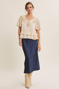 Navy Satin Maxi Skirt