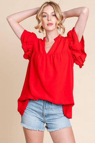 GAME DAY RUFFLE SLEEVE TOP (3 colors)