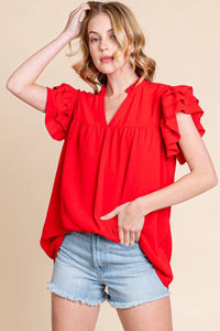 GAME DAY RUFFLE SLEEVE TOP (3 colors)
