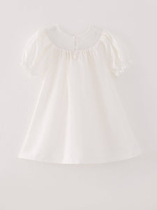 White Smocked Embroidered Dress
