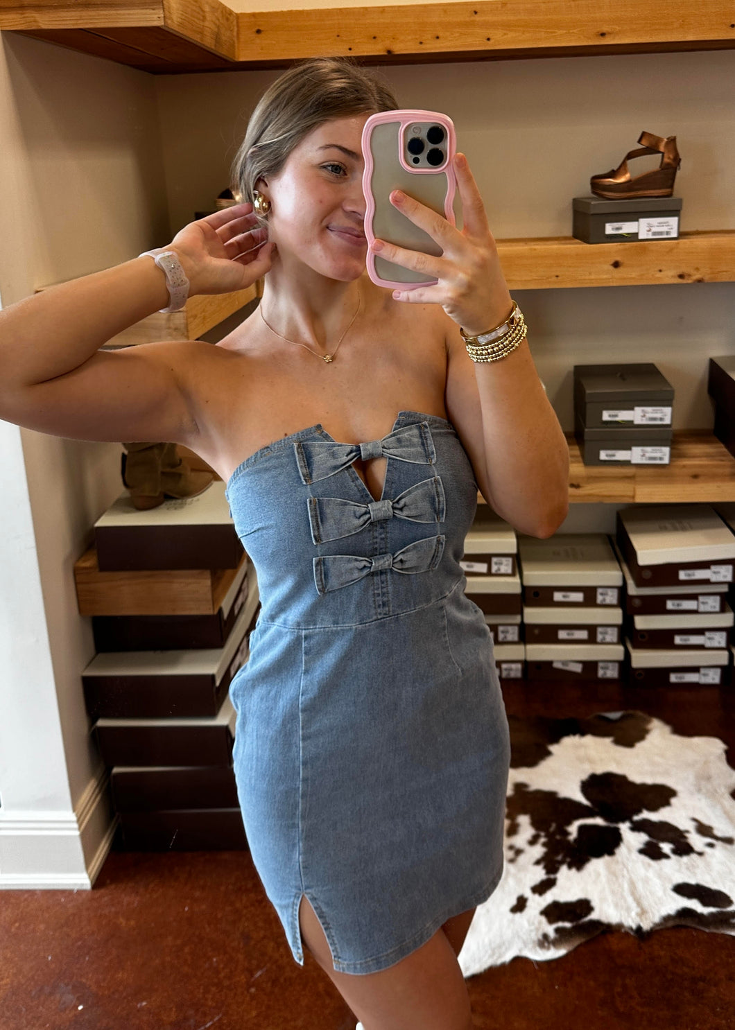 Strapless Denim Bow Dress