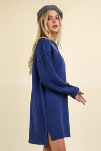 Chunky Round Neck Oversized Sweater Mini Dress