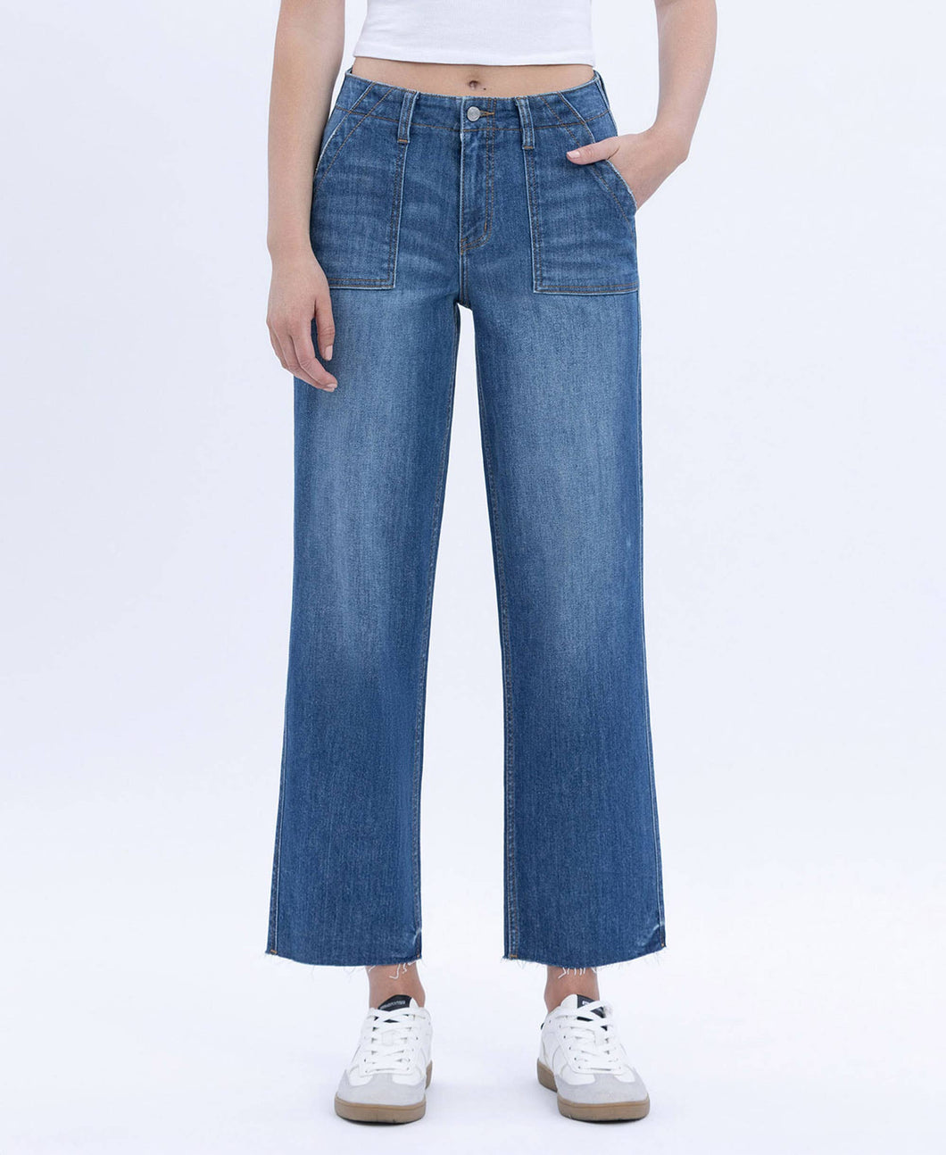 VERVET HIGH RISE CROP UTILITY POCKET STRAIGHT JEANS