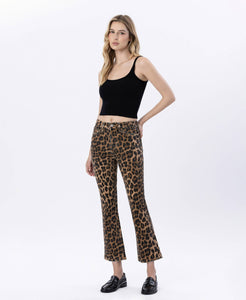 LOVERVET HIGH RISE LEOPARD KICK FLARE JEANS