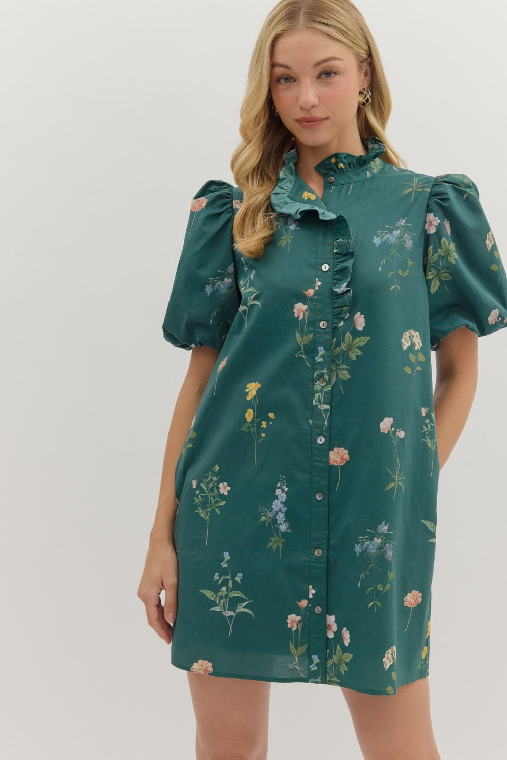 Green Floral Print Mini Dress L