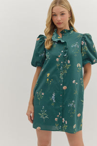 Green Floral Print Mini Dress