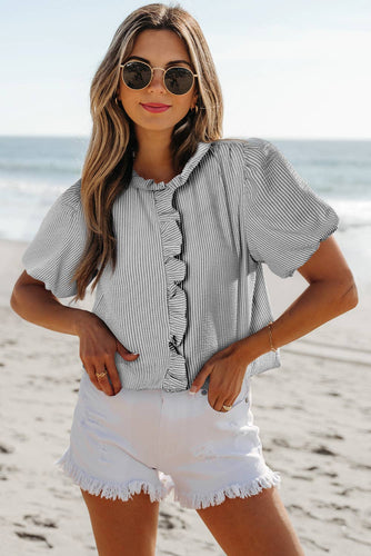 Black and White Striped Button Down Top