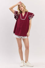Load image into Gallery viewer, Game day Ruffle Sleeve Scallop Trim Top