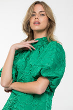 Load image into Gallery viewer, Green Jacquard Puff Sleeve Top
