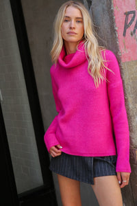 Hot Pink Turtleneck Sweater