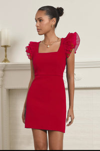 Red Adelyn Rae Organza Ruffle Dress
