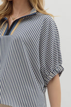 Load image into Gallery viewer, Navy Striped Contrasting Ribbon Top
