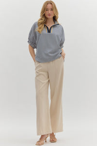 Navy Striped Contrasting Ribbon Top