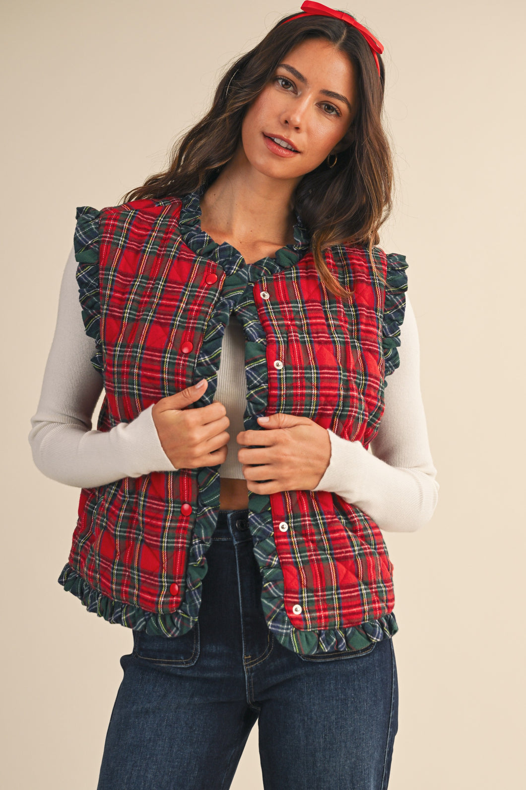 Red  Plaid Vest