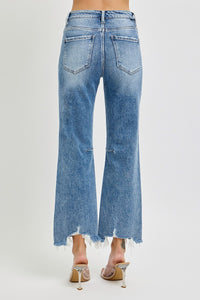 High Rise Cropped Straight Distressed Risen Jean