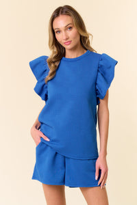 Royal Blue Ruffle Shorts Set