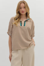 Load image into Gallery viewer, Caramel Striped Elastic Sleeve Top