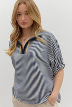 Load image into Gallery viewer, Navy Striped Contrasting Ribbon Top