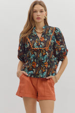 Load image into Gallery viewer, Black Botanical Print V-Neck Top