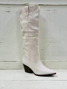 Cream High Knee Western Boots